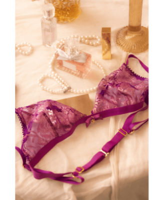 Ensemble sexy 2 pièces en dentelle satinée 